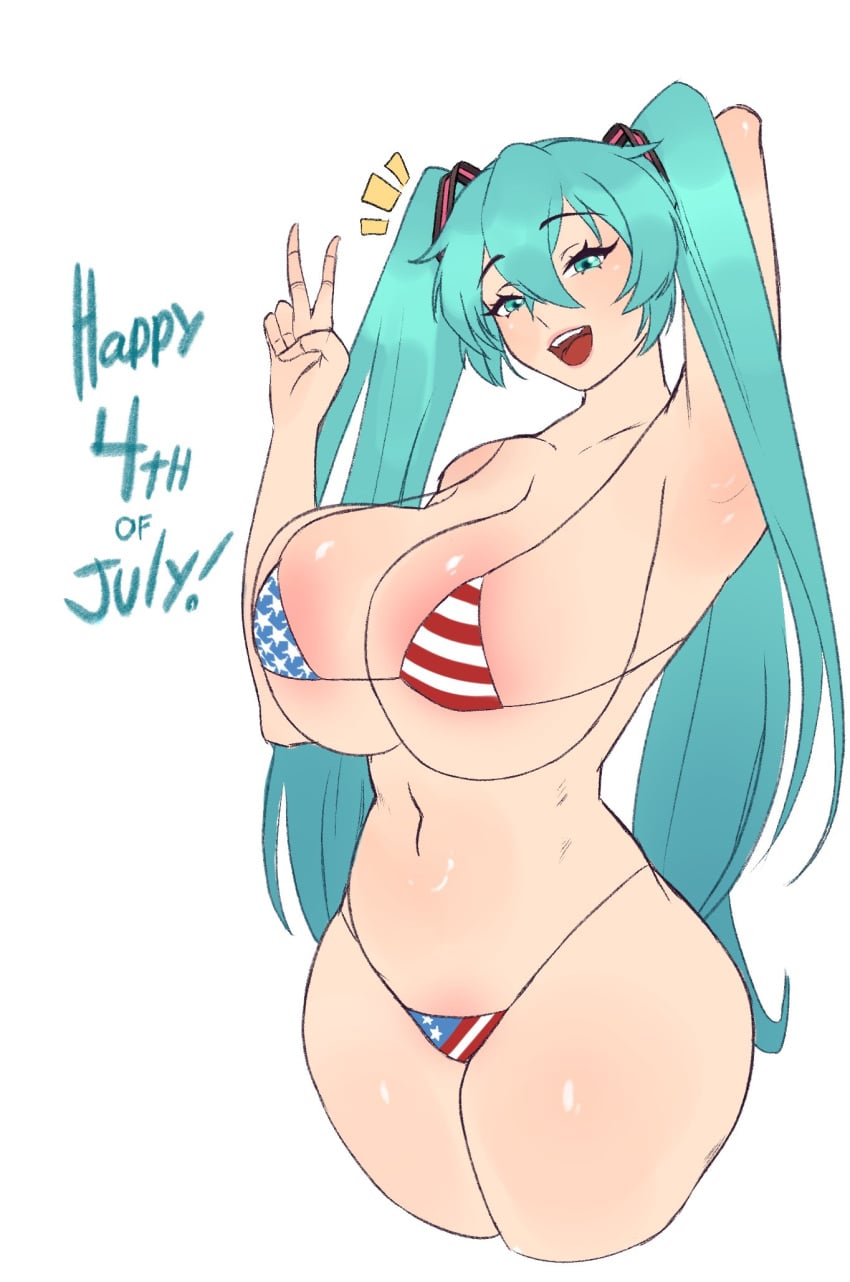 Hatsune Miku (4th Of July) Rule 34 – American Flag Bikini