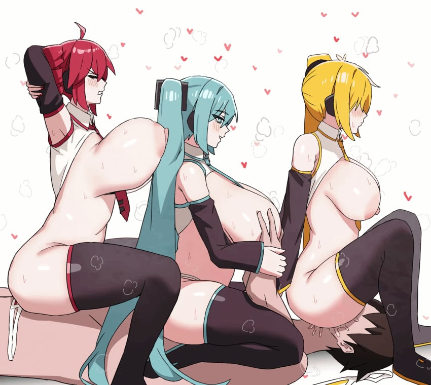Hatsune Miku & Kasane Teto Vocaloid Rule 34 GIF – Foursome
