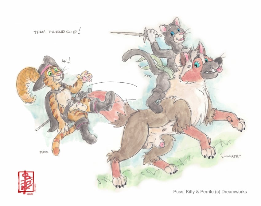 Kitty Softpaws & Perrito (Dreamworks) Rule 34 – Action Pose