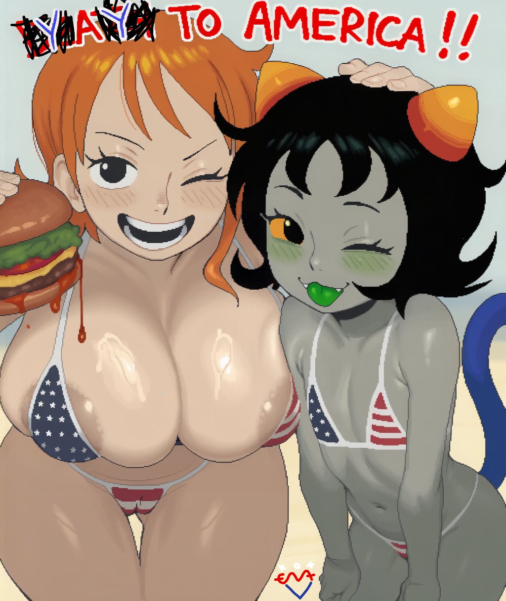 Nami & Nepeta Leijon (4th Of July) Rule 34 – American Flag Bikini